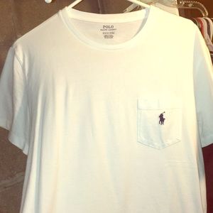 white polo shirt with purple horse